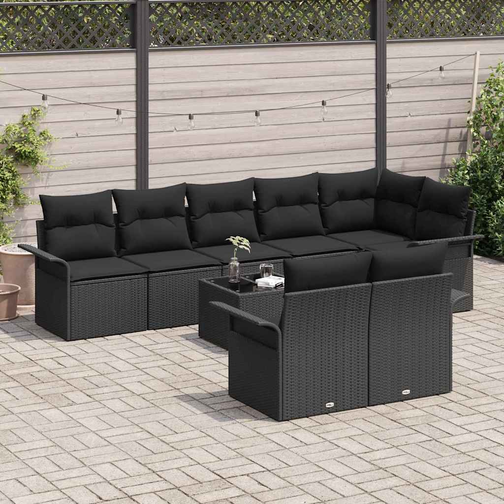 vidaXL Zestaw Sof na Ogród z przechowywaniem 9 pcs Czarny polirattan
