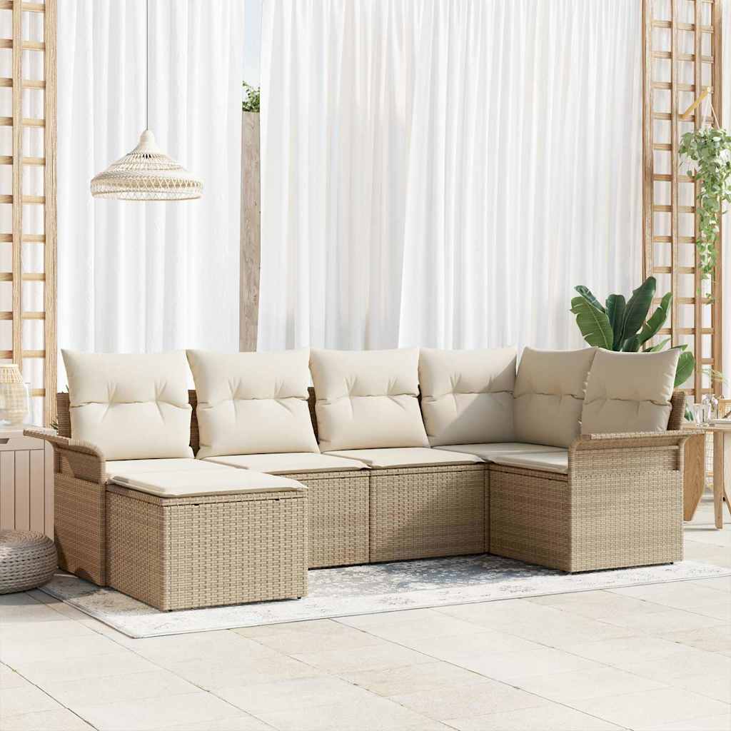vidaXL Zestaw Sof na Ogród z przechowywaniem 6 pcs Beżowy polirattan
