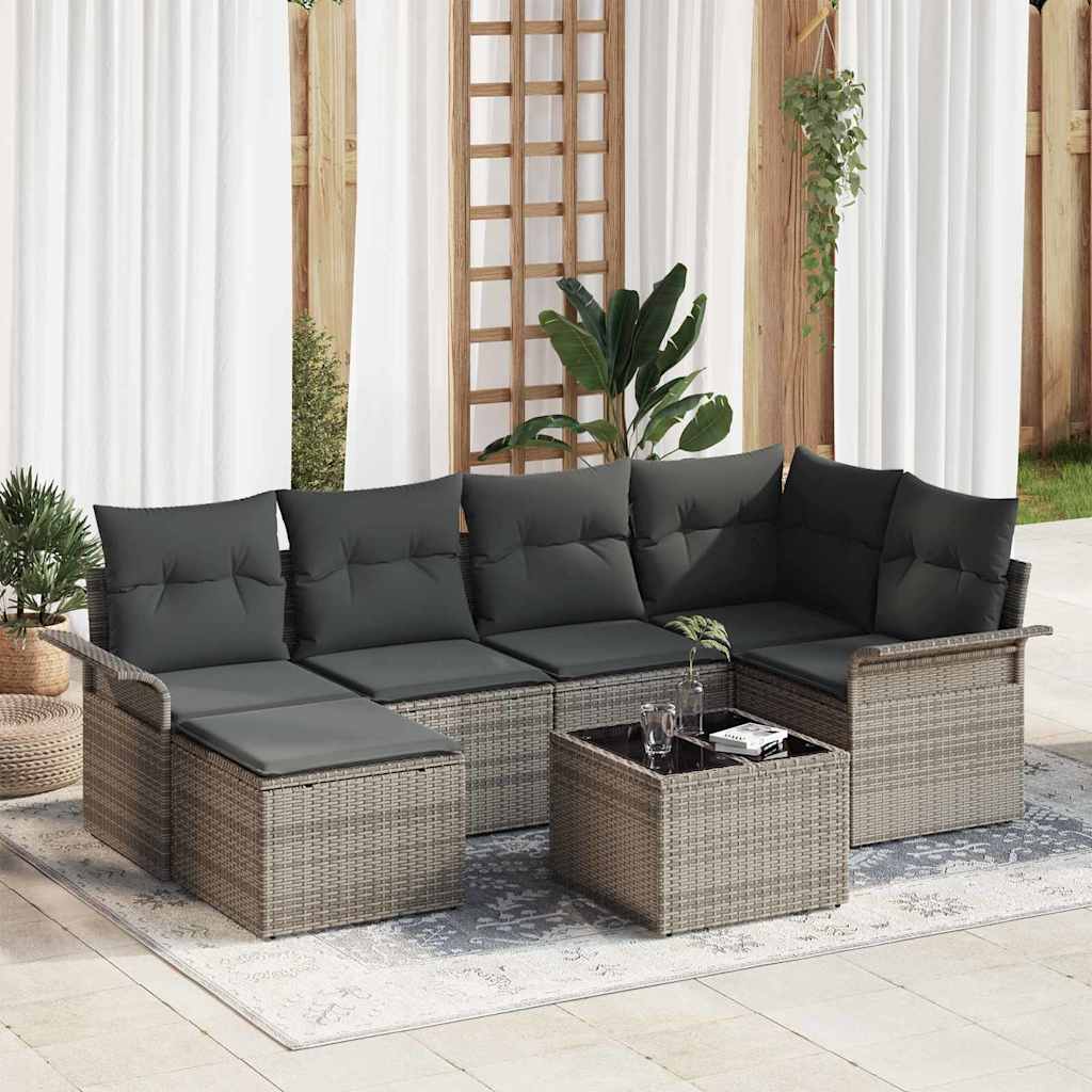 vidaXL Zestaw Sof na Ogród z przechowywaniem 7 pcs Szary polirattan