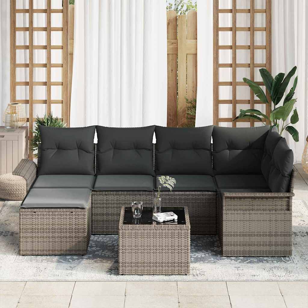 vidaXL Zestaw Sof na Ogród z przechowywaniem 7 pcs Szary polirattan