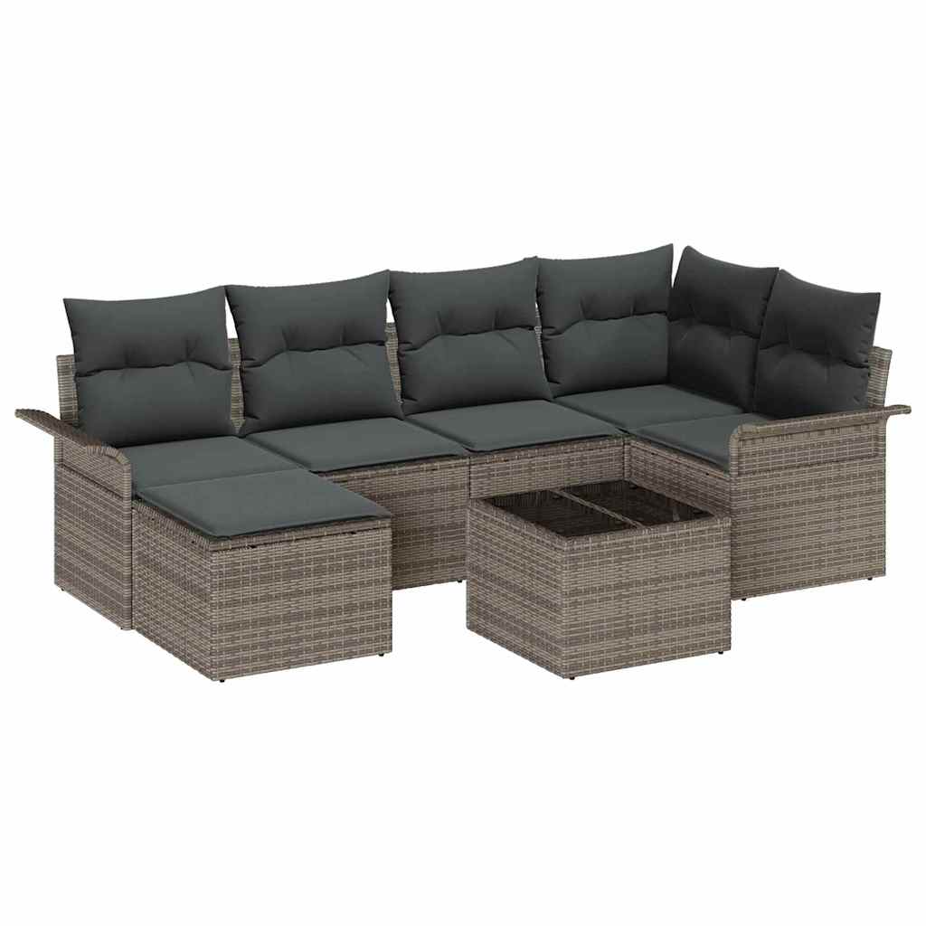 vidaXL Zestaw Sof na Ogród z przechowywaniem 7 pcs Szary polirattan