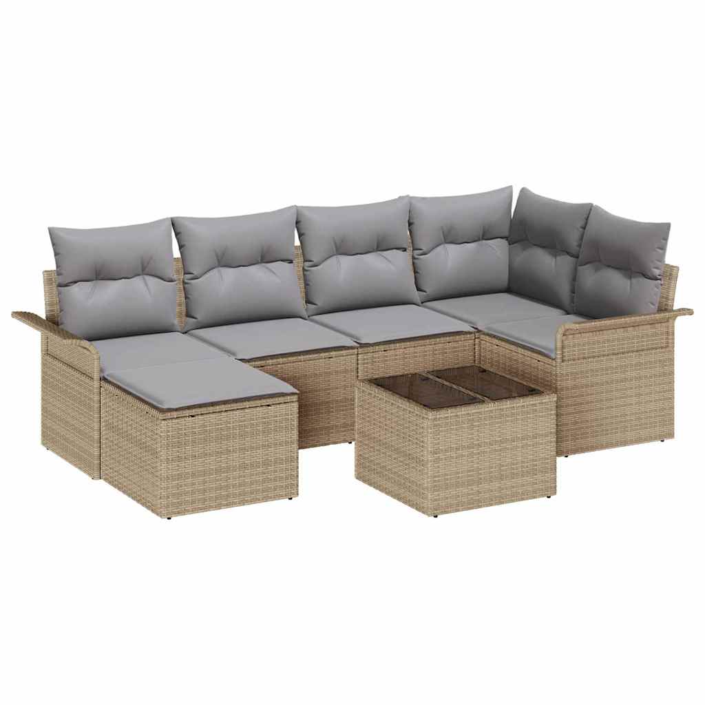 vidaXL Zestaw Sof na Ogród z poduszką 7 pcs Beżowy Polirattan