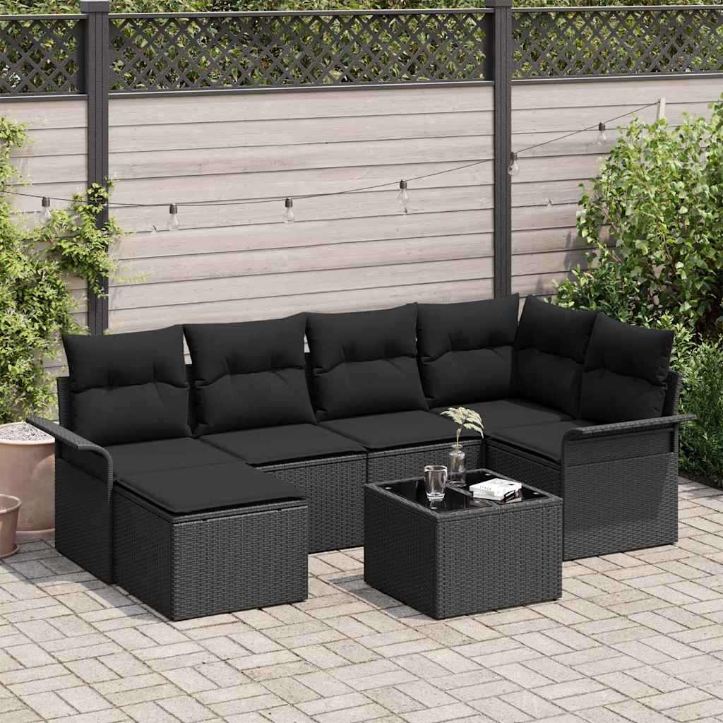 vidaXL Zestaw Sof na Ogród z przechowywaniem 7 pcs Czarny polirattan