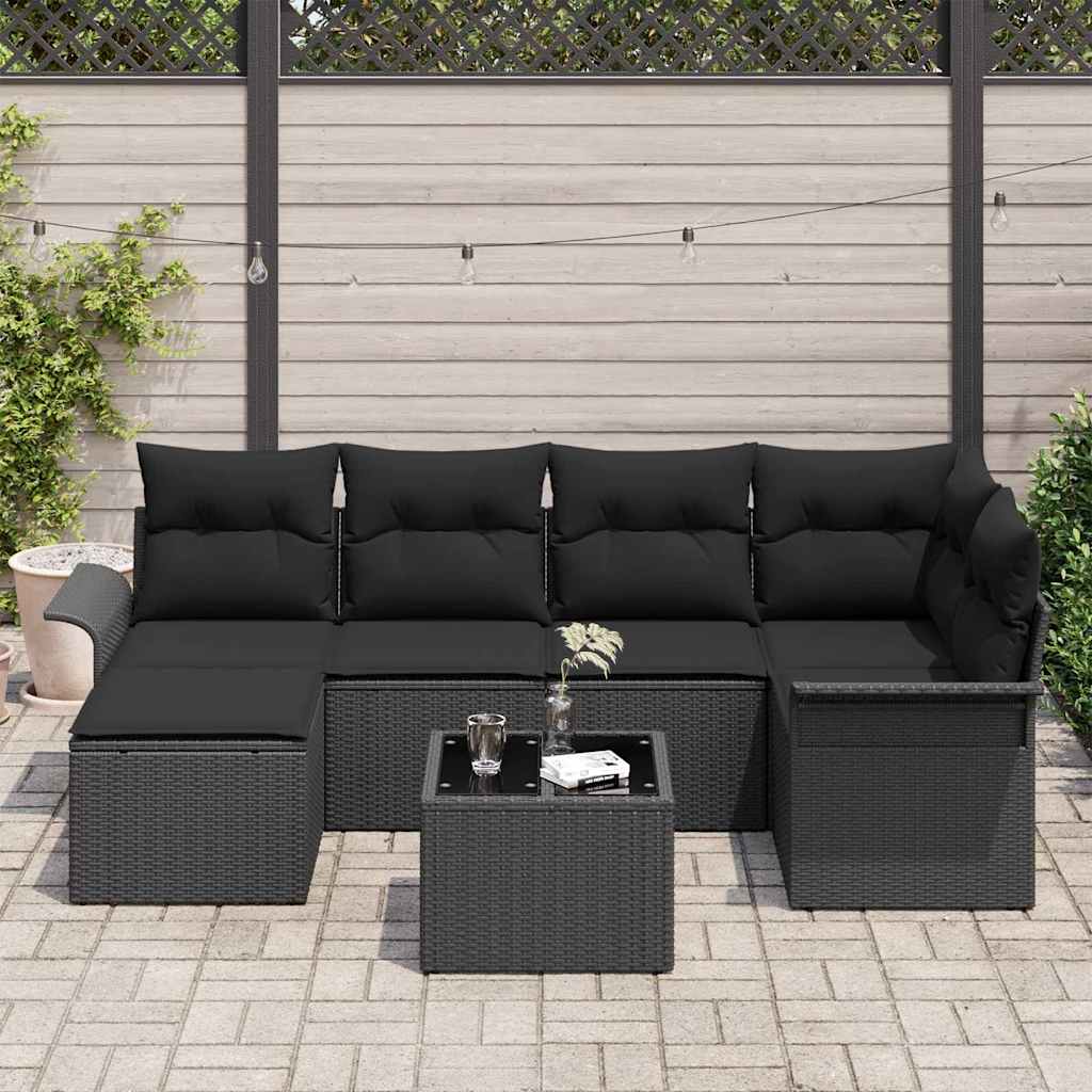 vidaXL Zestaw Sof na Ogród z przechowywaniem 7 pcs Czarny polirattan