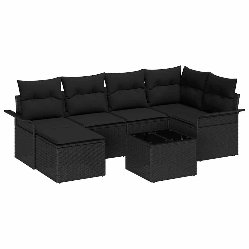 vidaXL Zestaw Sof na Ogród z przechowywaniem 7 pcs Czarny polirattan