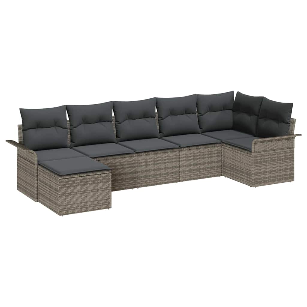 vidaXL Zestaw Sof na Ogród z poduszką 7 pcs Szary Polirattan