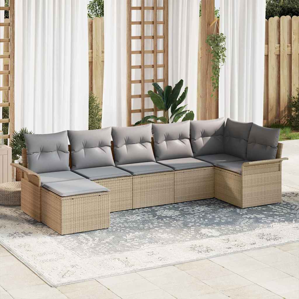 vidaXL Zestaw Sof na Ogród z przechowywaniem 7 pcs Beżowy polirattan