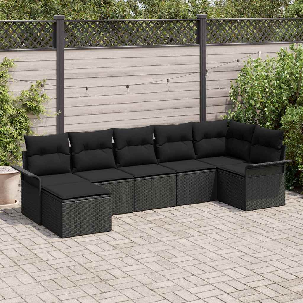 vidaXL Zestaw Sof na Ogród z przechowywaniem 7 pcs Czarny polirattan
