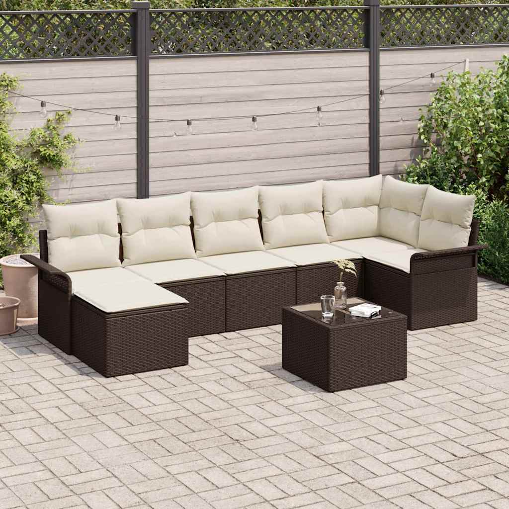 vidaXL Zestaw Sof na Ogród z poduszką 8 pcs Brązowy Polirattan
