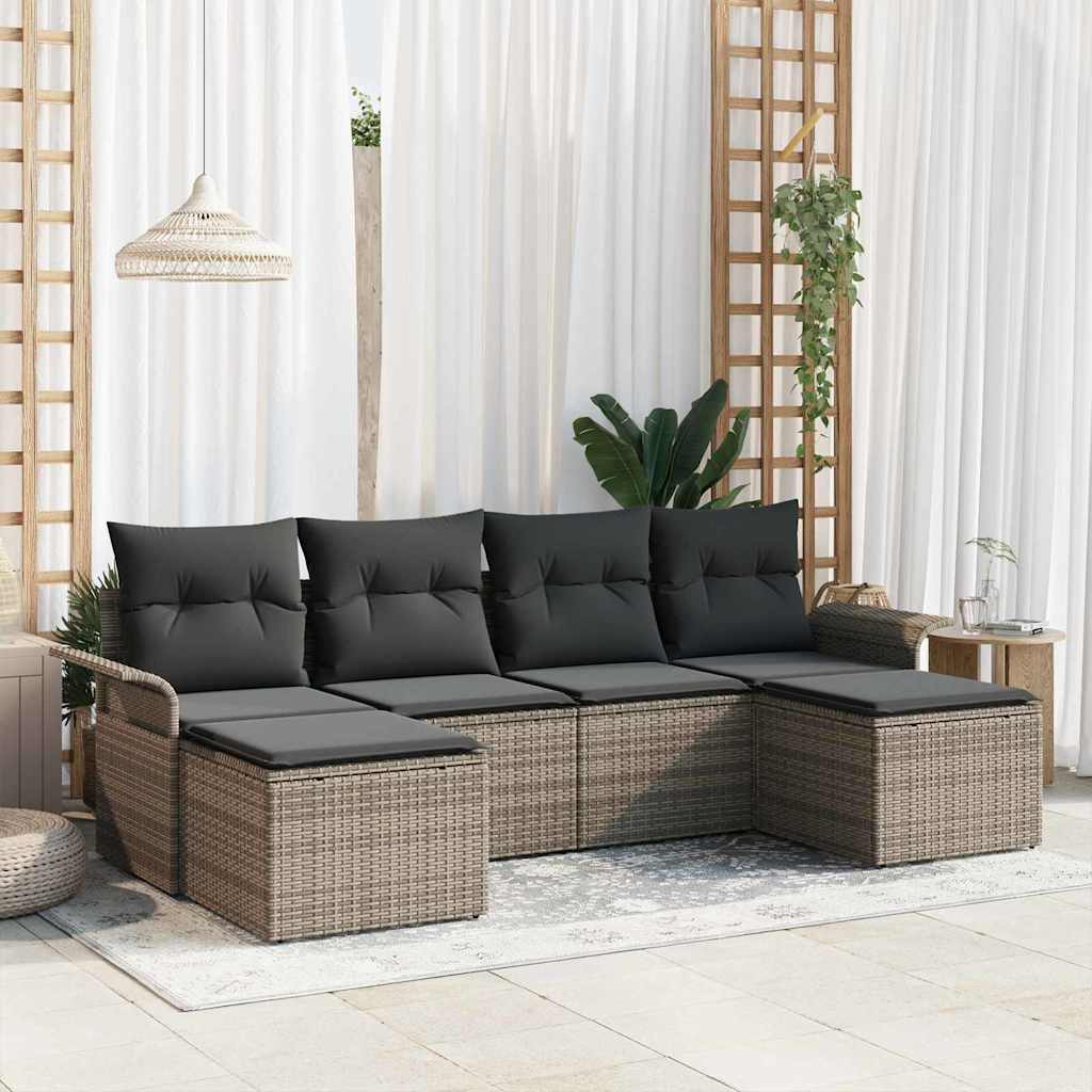 vidaXL Zestaw Sof na Ogród z przechowywaniem 6 pcs Szary polirattan