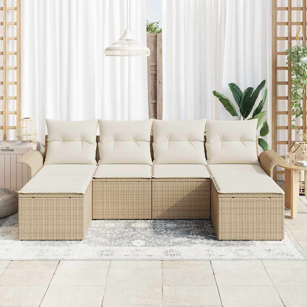 vidaXL Zestaw Sof na Ogród z przechowywaniem 6 pcs Beżowy polirattan