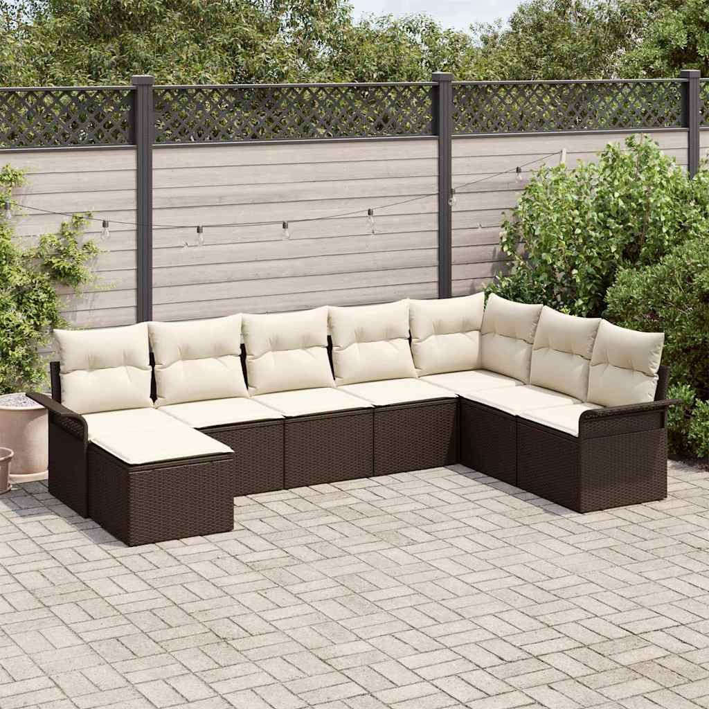 vidaXL Zestaw Sof na Ogród z poduszką 8 pcs Brązowy Polirattan