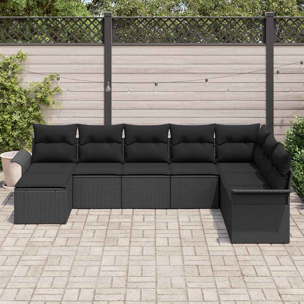vidaXL Zestaw Sof na Ogród z poduszką 8 pcs Czarny Polirattan