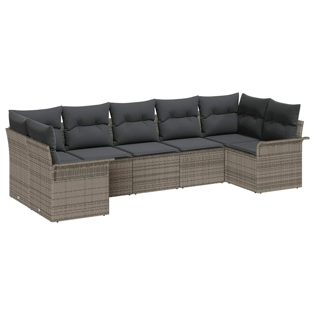 vidaXL Zestaw Sof na Ogród z poduszką 7 pcs Szary Polirattan