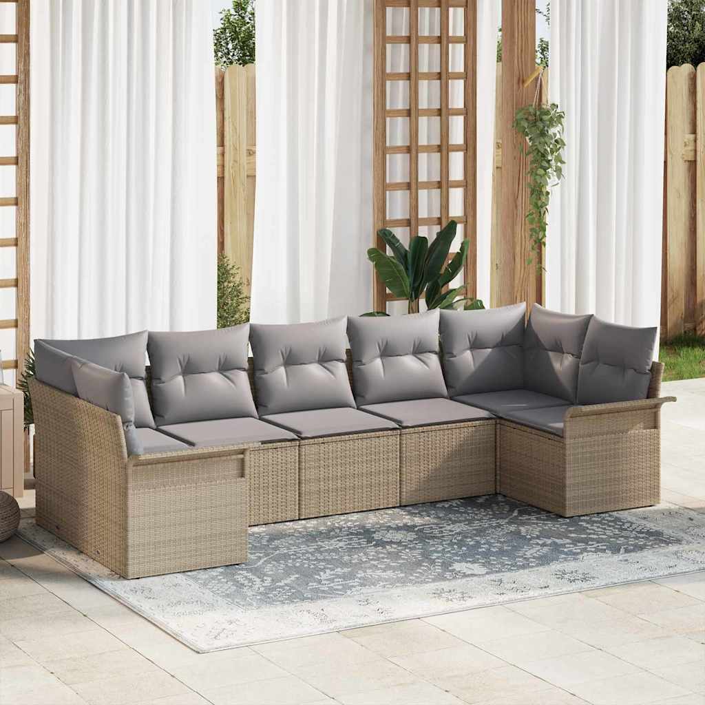 vidaXL Zestaw Sof na Ogród z poduszką 7 pcs Beżowy Polirattan