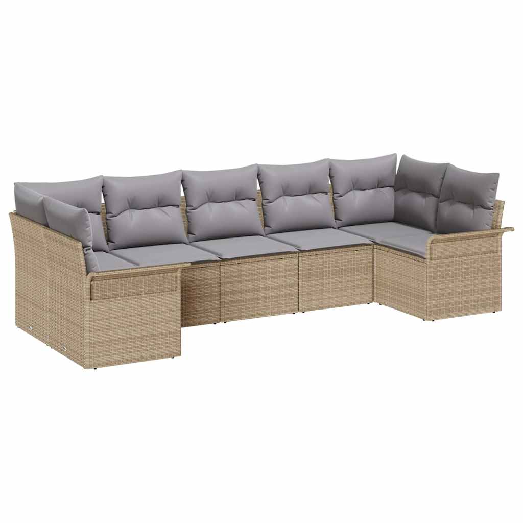 vidaXL Zestaw Sof na Ogród z poduszką 7 pcs Beżowy Polirattan