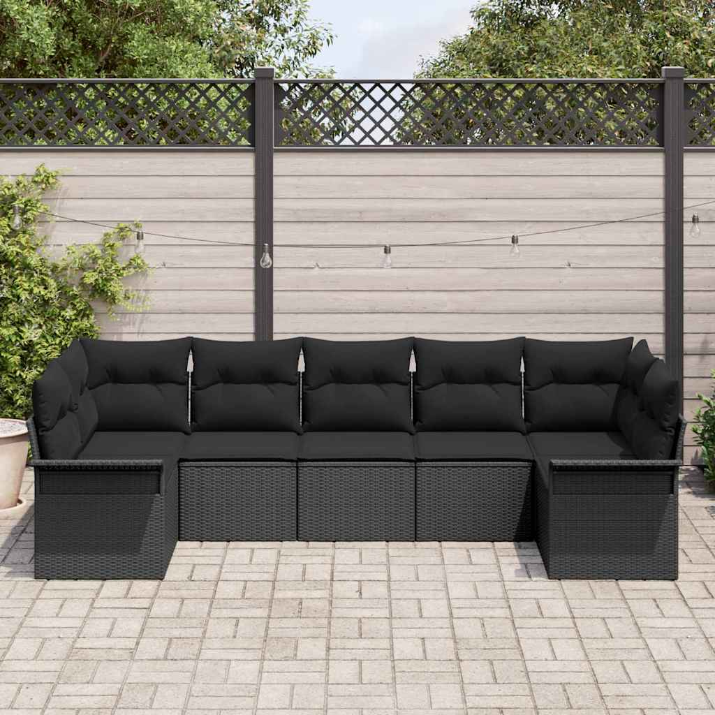 vidaXL Zestaw Sof na Ogród z przechowywaniem 7 pcs Czarny Polirattan