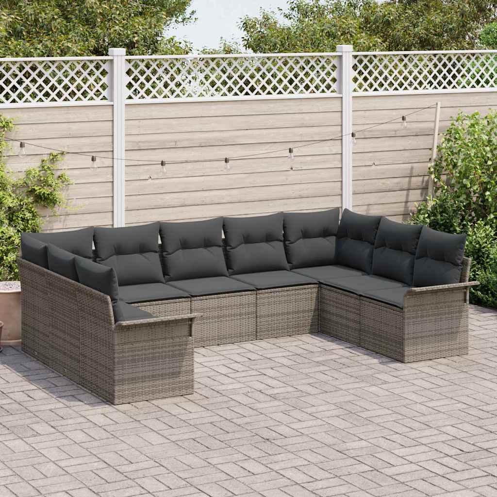 vidaXL Zestaw Sof na Ogród z przechowywaniem 9 pcs Szary polirattan