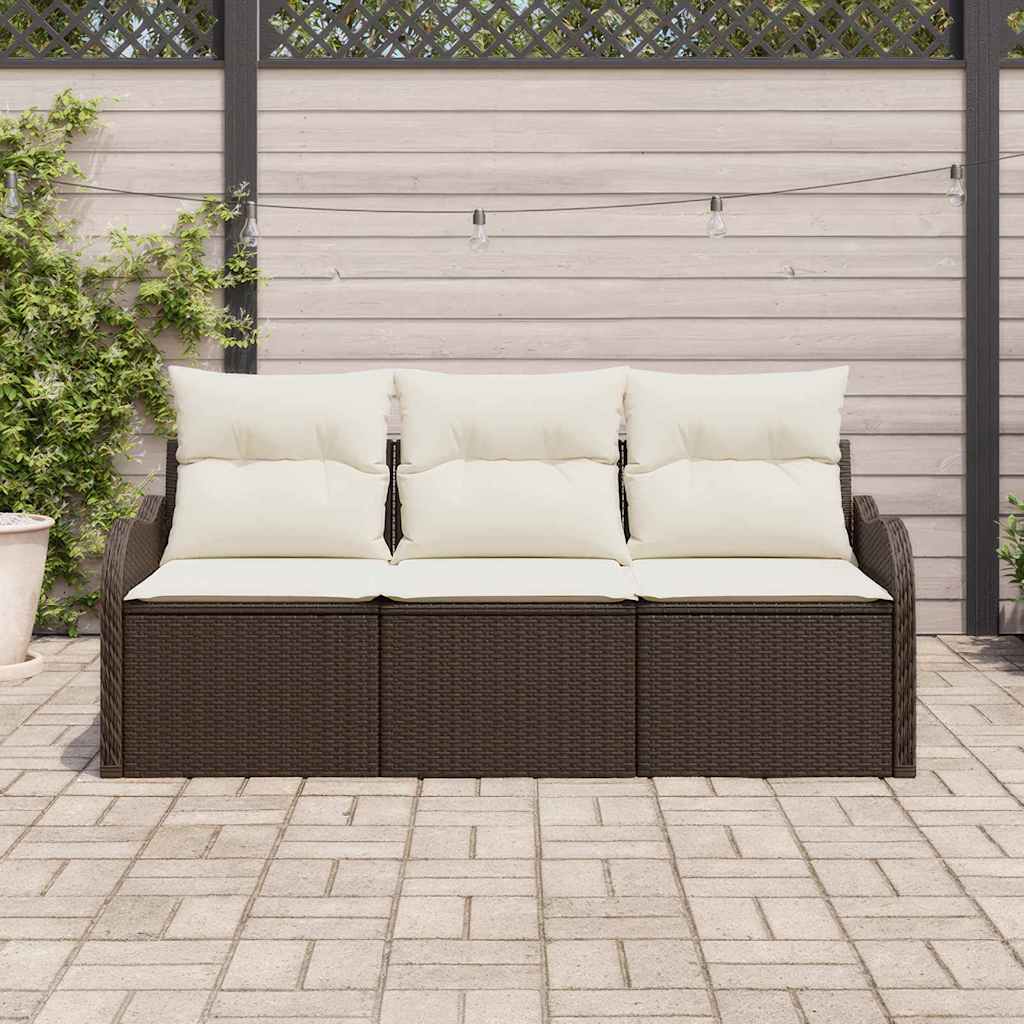 vidaXL Zestaw Sof na Ogród z przechowywaniem 3 pcs Brązowy Polirattan