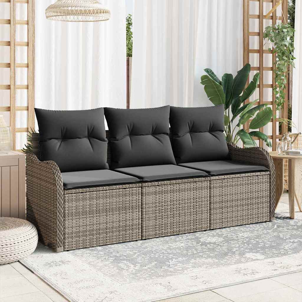 vidaXL Zestaw Sof na Ogród z przechowywaniem 3 pcs Szary Polirattan