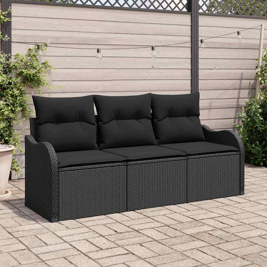vidaXL Zestaw Sof na Ogród z przechowywaniem 3 pcs Czarny Polirattan