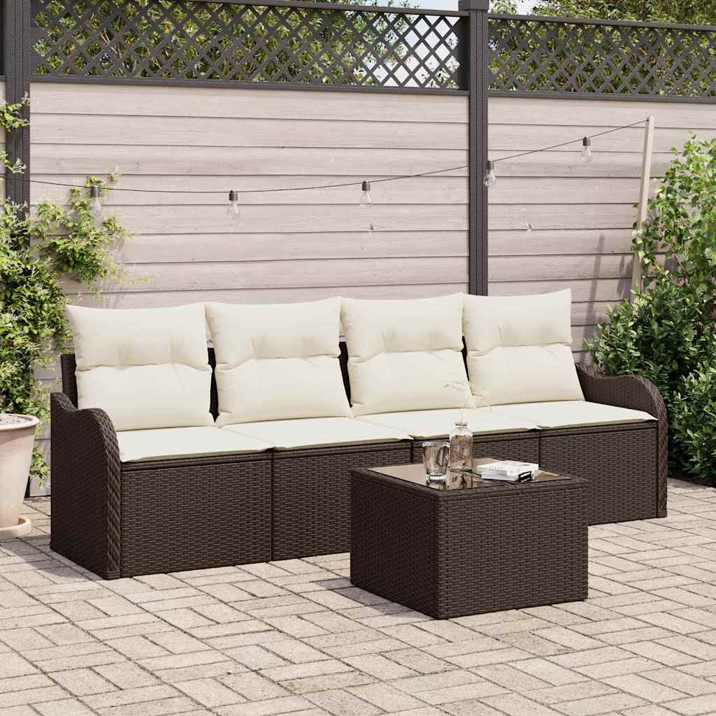 vidaXL Zestaw Sof na Ogród z poduszką 5 pcs Brązowy i Kremowy