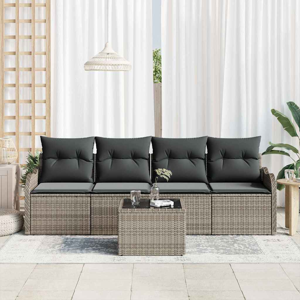 vidaXL Zestaw Sof na Ogród 5 pcs Szary Polirattan, stal i szkło
