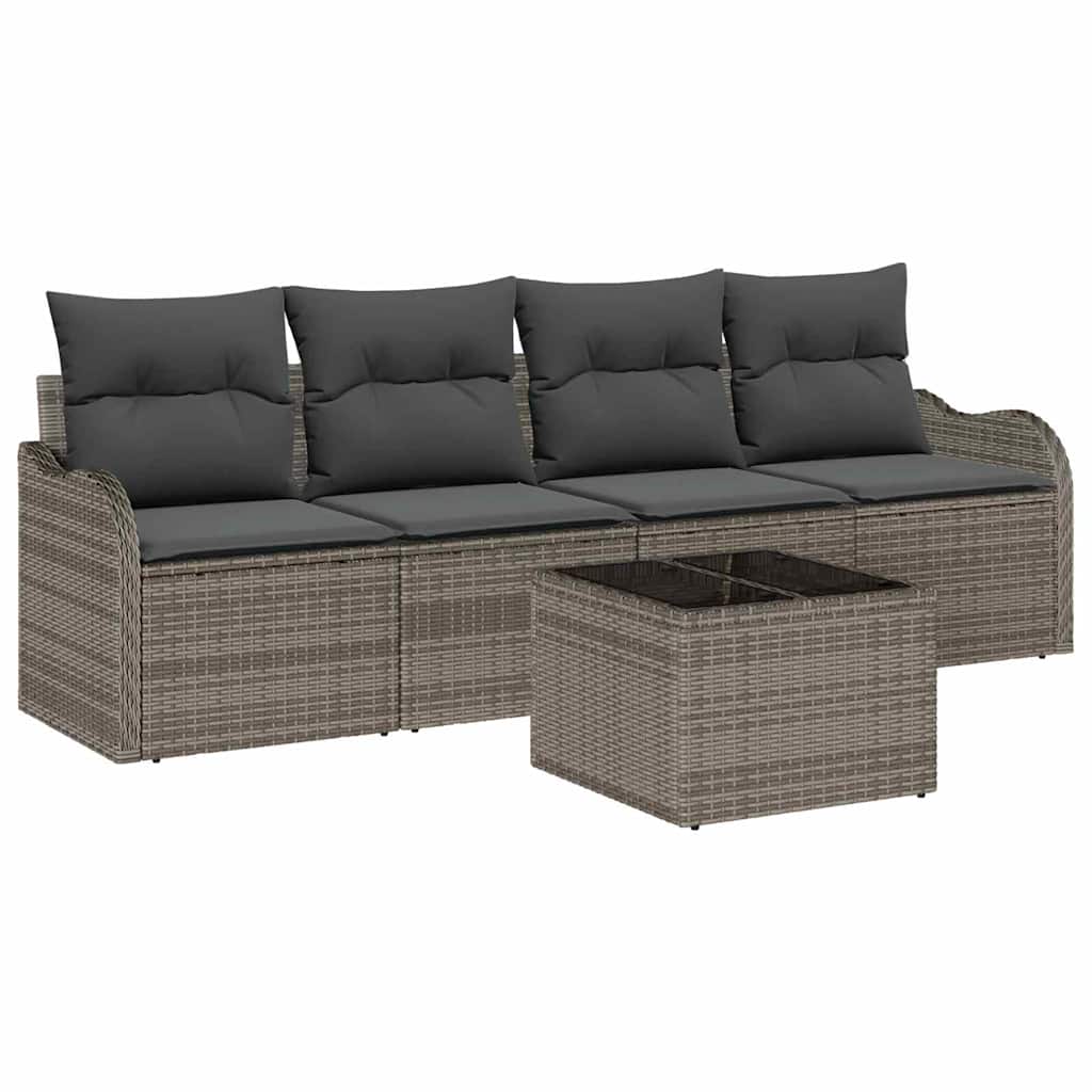 vidaXL Zestaw Sof na Ogród 5 pcs Szary Polirattan, stal i szkło