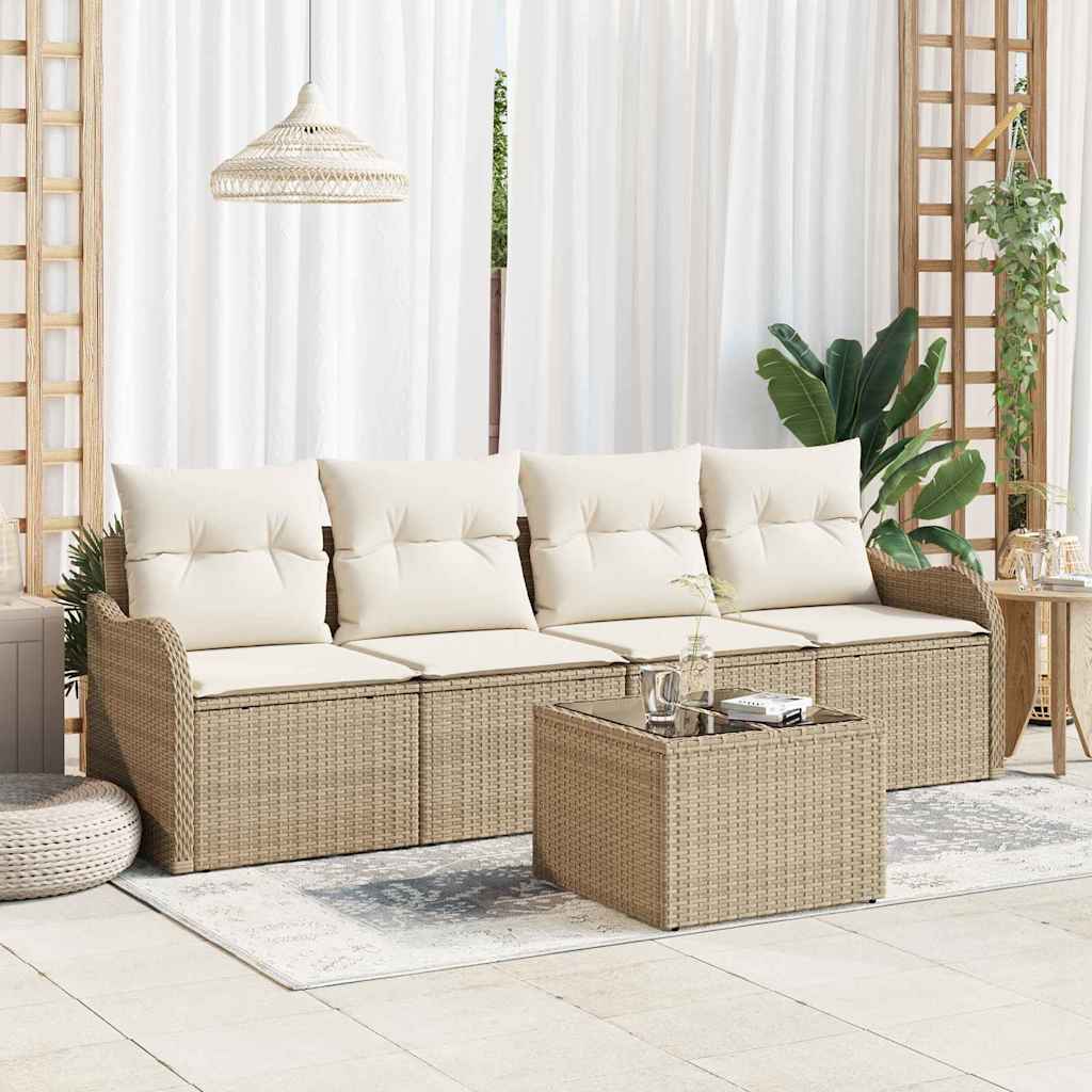vidaXL Zestaw Sof na Ogród z poduszką 5 pcs Beżowy i kremowy