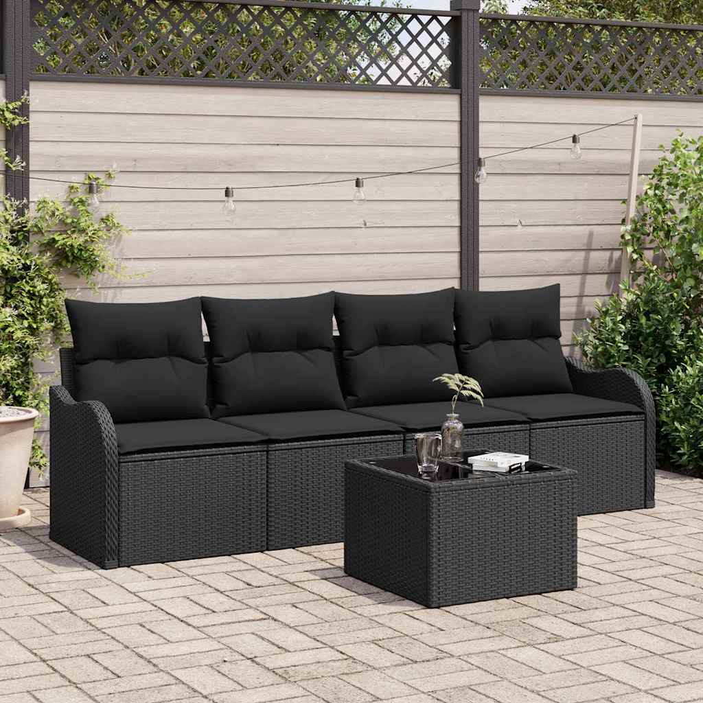 vidaXL Zestaw Sof na Ogród z przechowywaniem 5 pcs Czarny polirattan