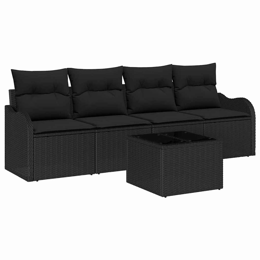 vidaXL Zestaw Sof na Ogród z przechowywaniem 5 pcs Czarny polirattan