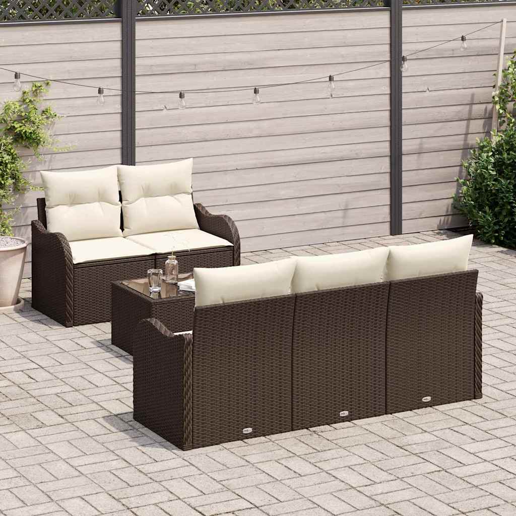 vidaXL Zestaw Sof na Ogród z poduszką 6 pcs Brązowy i Kremowy
