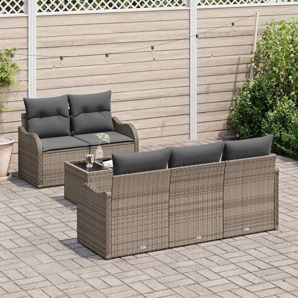 vidaXL Zestaw Sof na Ogród 6 pcs Szary Polirattan, stal i szkło