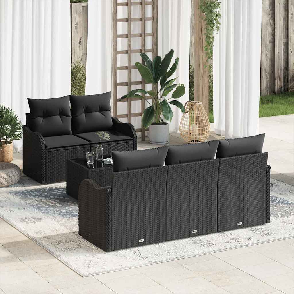 vidaXL Zestaw Sof na Ogród 6 pcs Czarny Polirattan, stal i szkło
