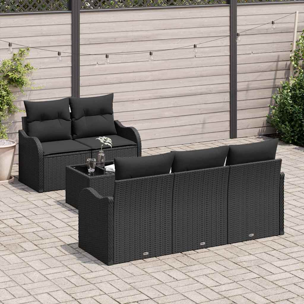 vidaXL Zestaw Sof na Ogród 6 pcs Czarny Polirattan, stal i szkło