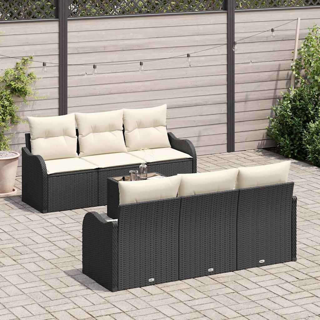 vidaXL Zestaw Sof na Ogród z poduszką 7 pcs Czarny i kremowy