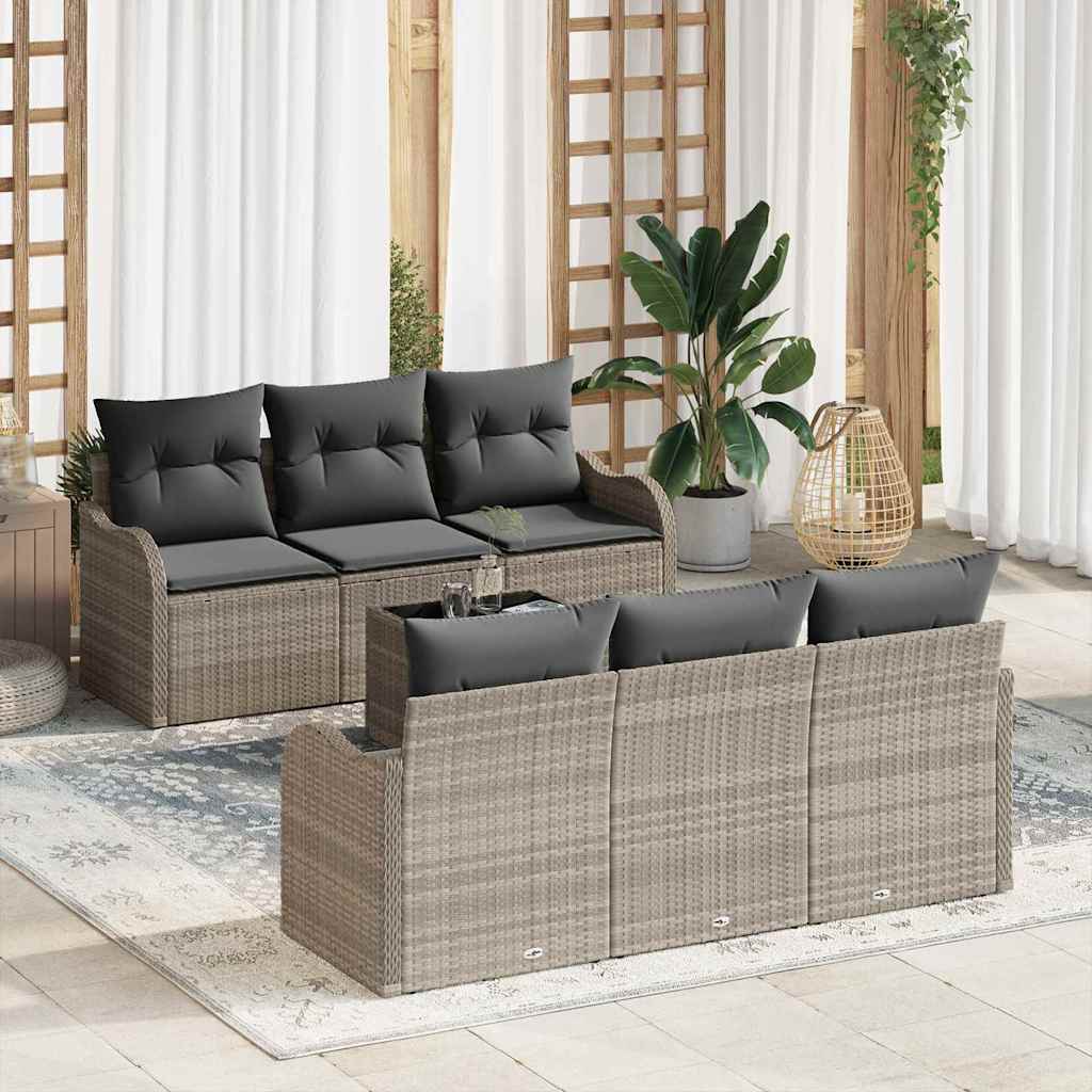 vidaXL Zestaw Sof na Ogród z poduszką 7 pcs Jasnoszary i ciemnoszary