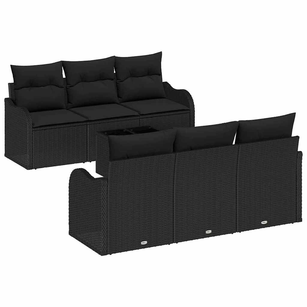 vidaXL Zestaw Sof na Ogród z poduszką z przechowywaniem 7 pcs Czarny