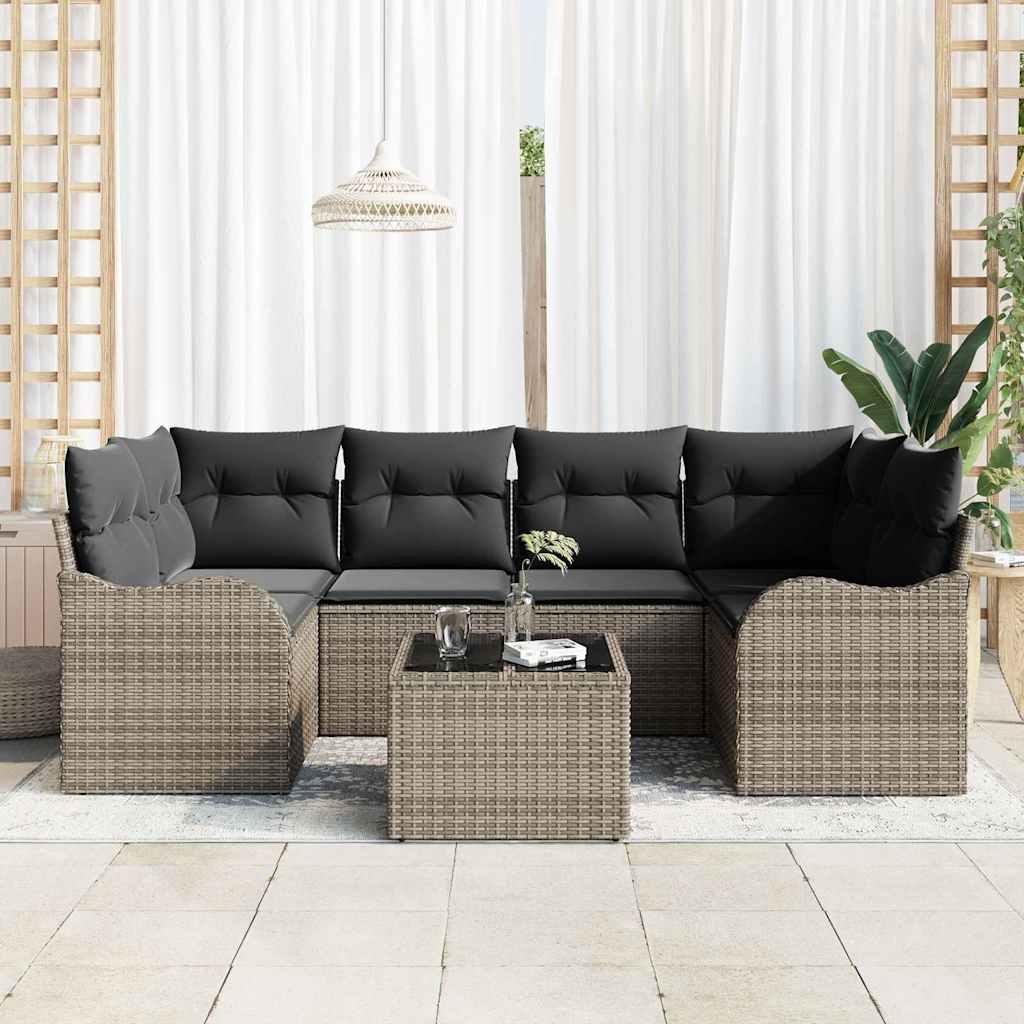 vidaXL Zestaw Sof na Ogród 7 pcs Szary Polirattan, stal i szkło
