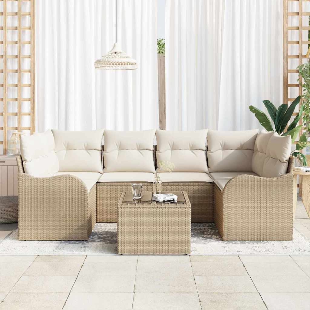 vidaXL Zestaw Sof na Ogród z poduszką 7 pcs Beżowy i kremowy