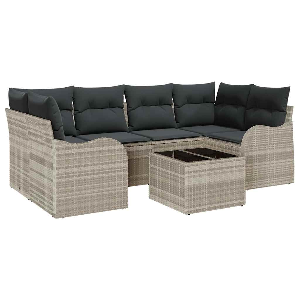 vidaXL Zestaw Sof na Ogród z poduszką 7 pcs Jasnoszary i ciemnoszary