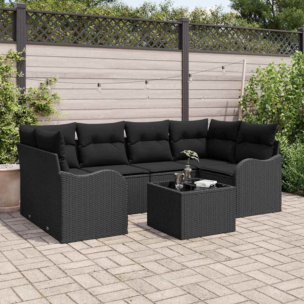 vidaXL Zestaw Sof na Ogród 7 pcs Czarny Polirattan, stal i szkło