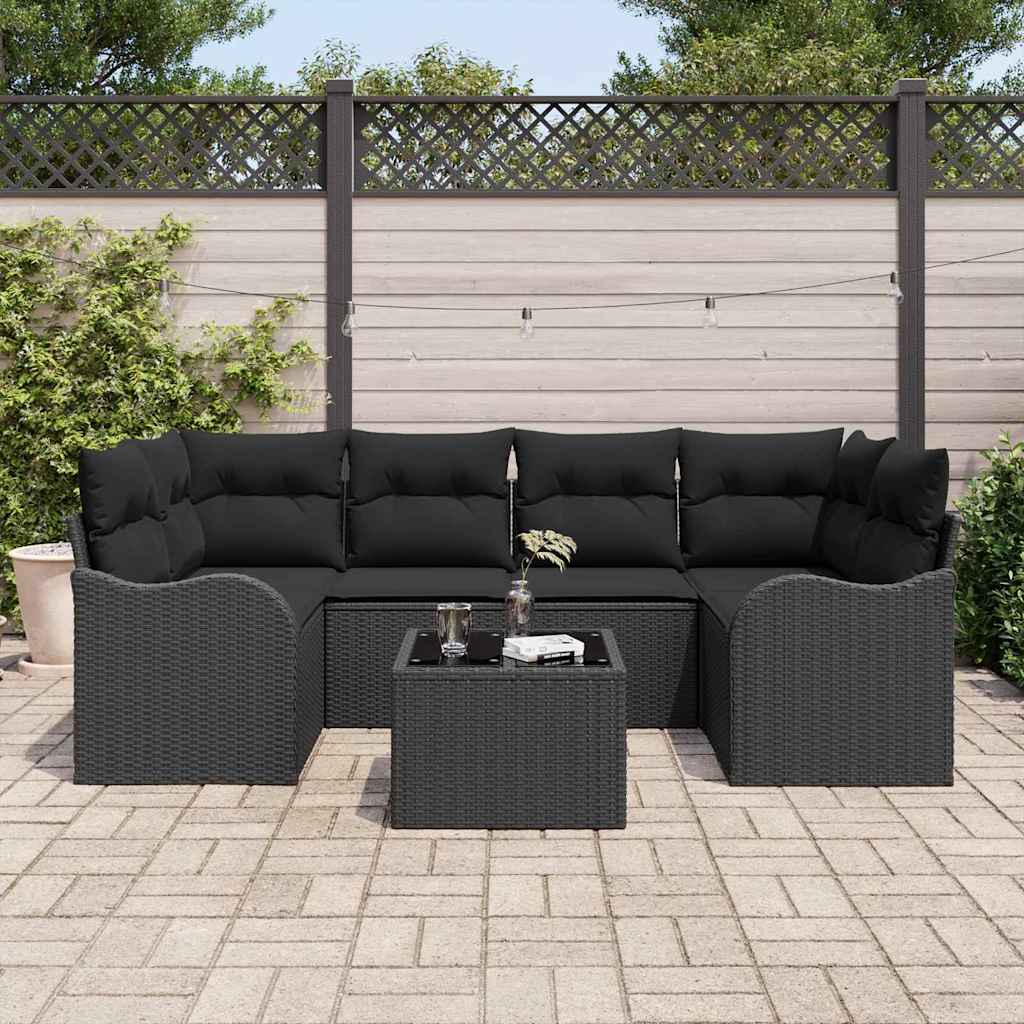 vidaXL Zestaw Sof na Ogród 7 pcs Czarny Polirattan, stal i szkło