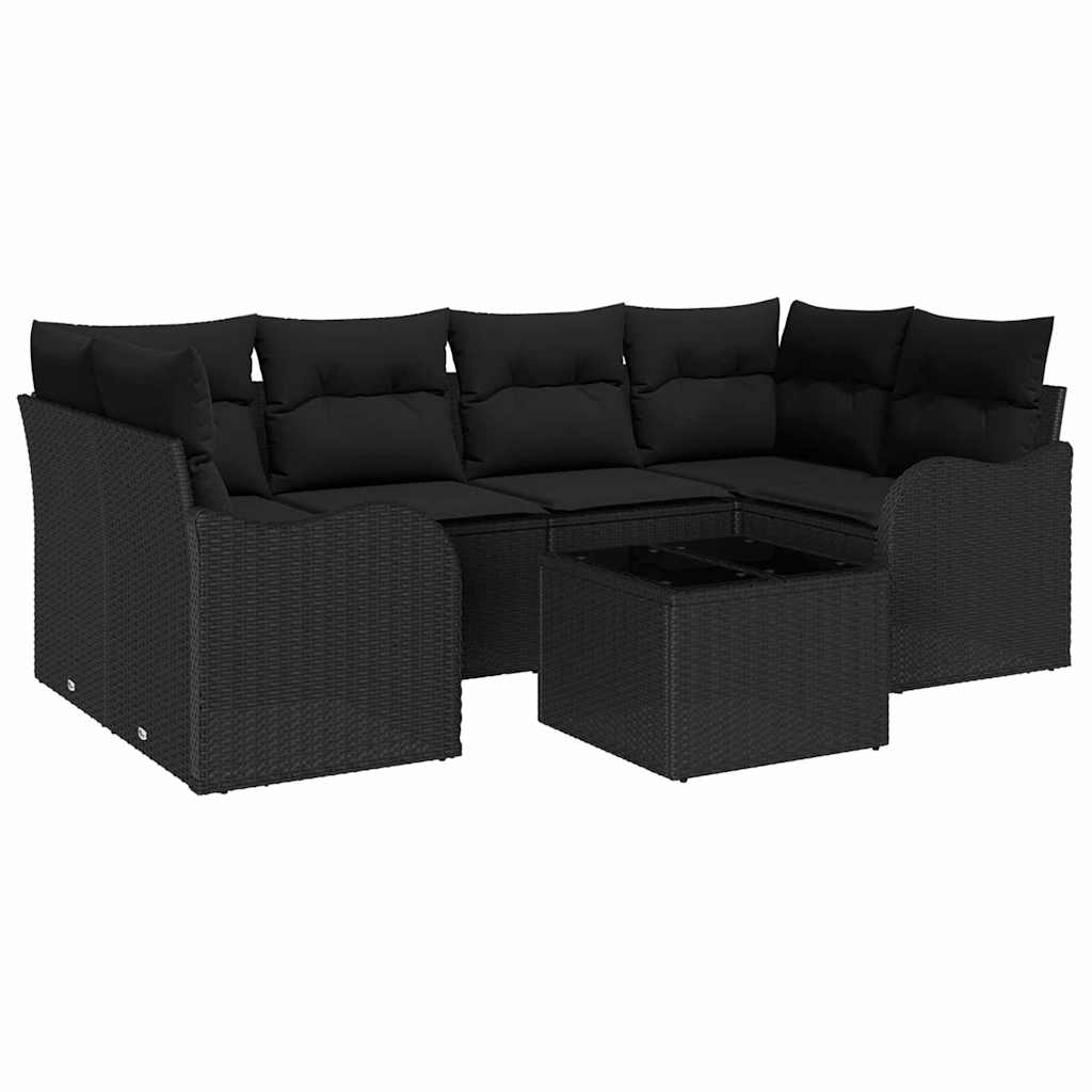 vidaXL Zestaw Sof na Ogród 7 pcs Czarny Polirattan, stal i szkło