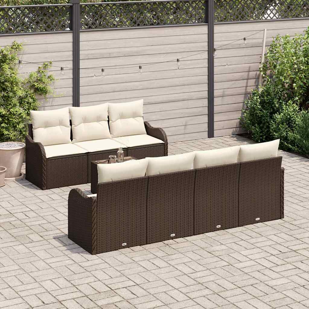 vidaXL Zestaw Sof na Ogród z poduszką 8 pcs Brązowy i Kremowy