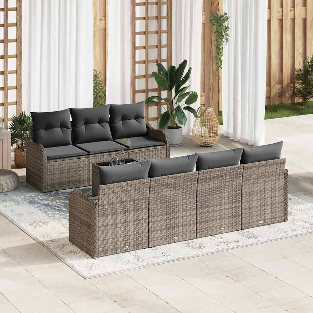 vidaXL Zestaw Sof na Ogród z poduszką z przechowywaniem 8 pcs Szary