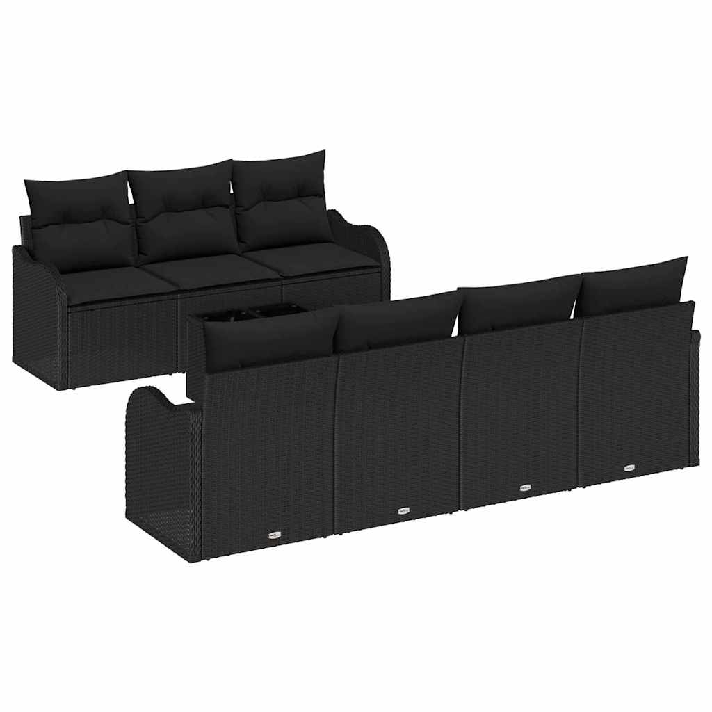 vidaXL Zestaw Sof na Ogród z poduszką z przechowywaniem 8 pcs Czarny