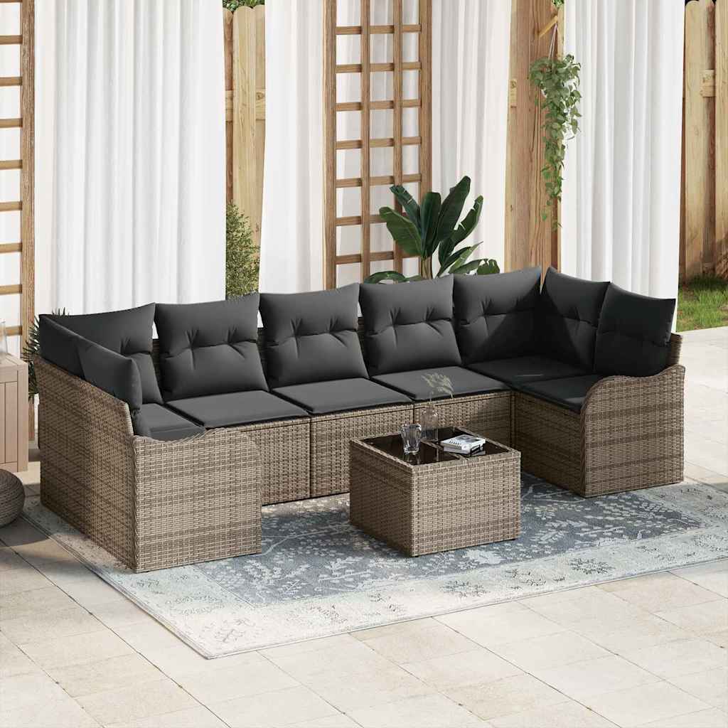 vidaXL Zestaw Sof na Ogród z poduszką z przechowywaniem 8 pcs Szary