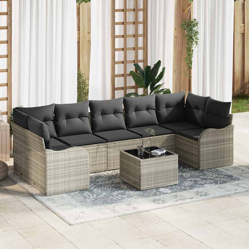 vidaXL Zestaw Sof na Ogród z poduszką 8 pcs Jasnoszary i ciemnoszary