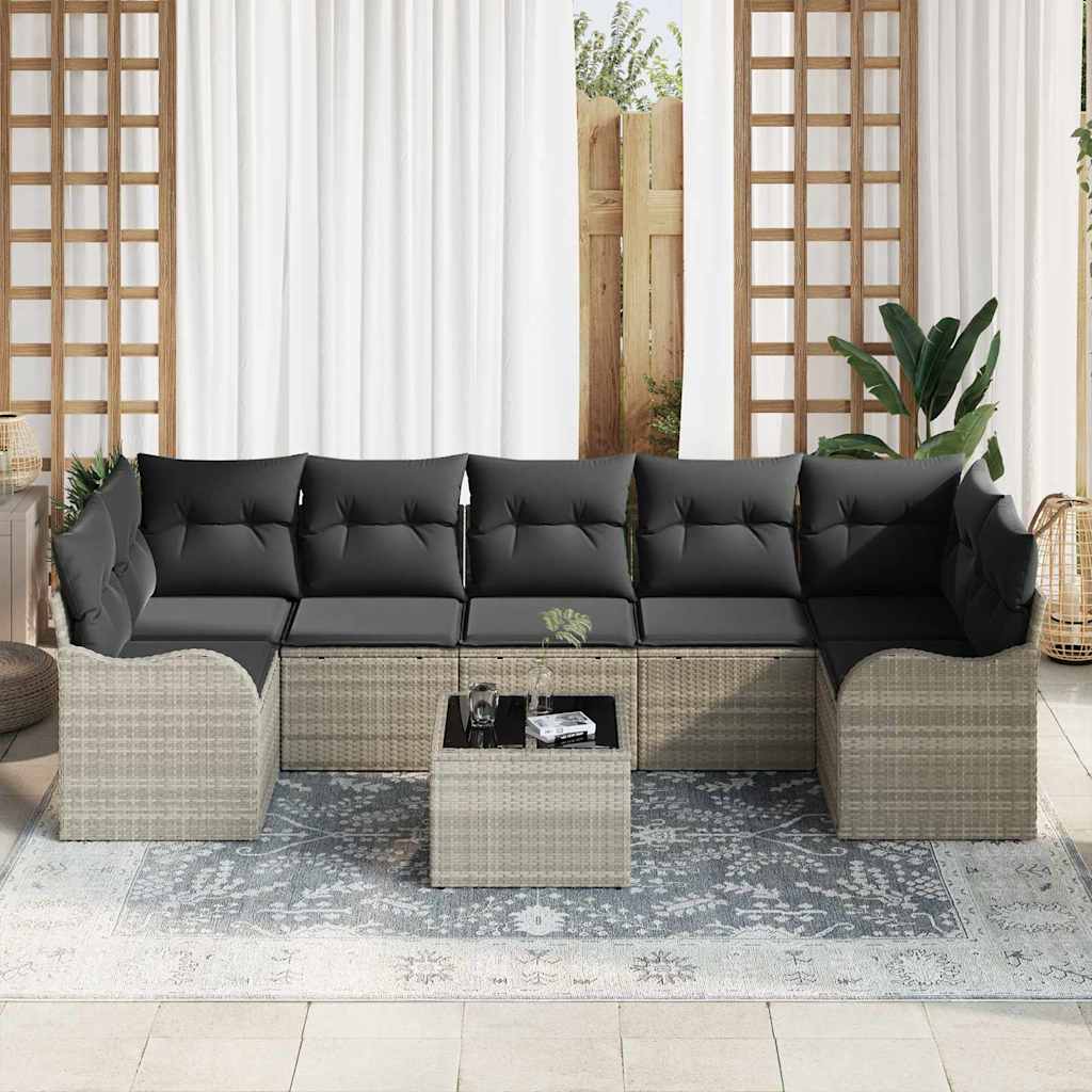 vidaXL Zestaw Sof na Ogród z poduszką 8 pcs Jasnoszary i ciemnoszary